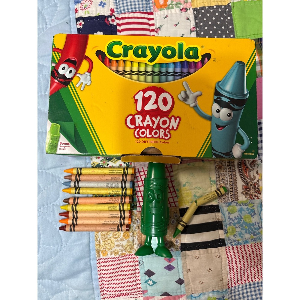 Crayola 120 Crayon Box with Sharpener Mixed Set Rare Dandelion Wild Blue Yonder